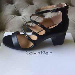 Calvin Klein Black Strappy Stacked Heel